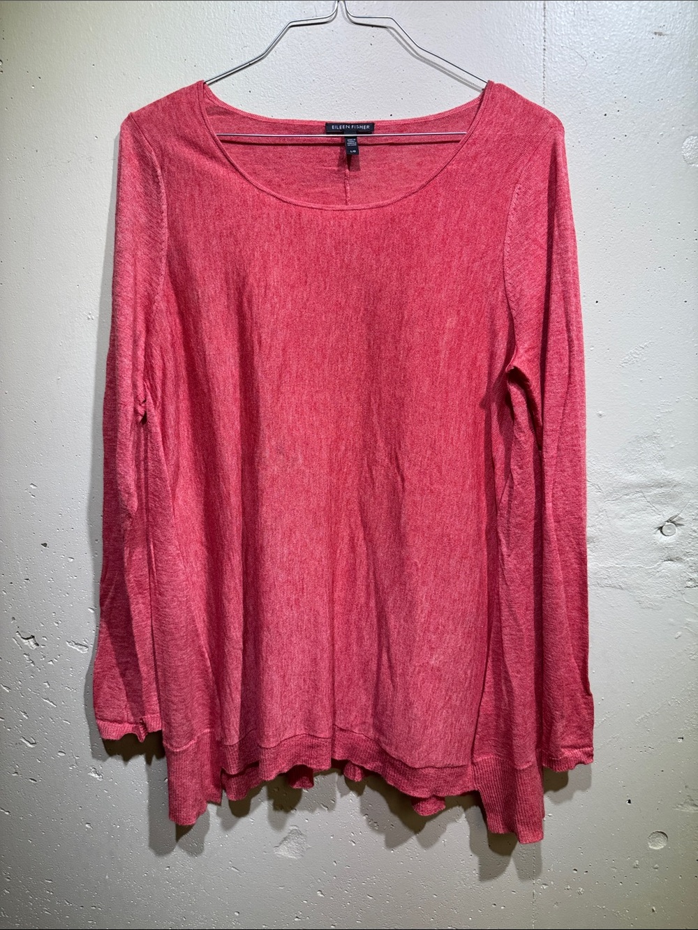 Eileen Fisher Heathered Coral Long-Sleeve Scoop Neck Top